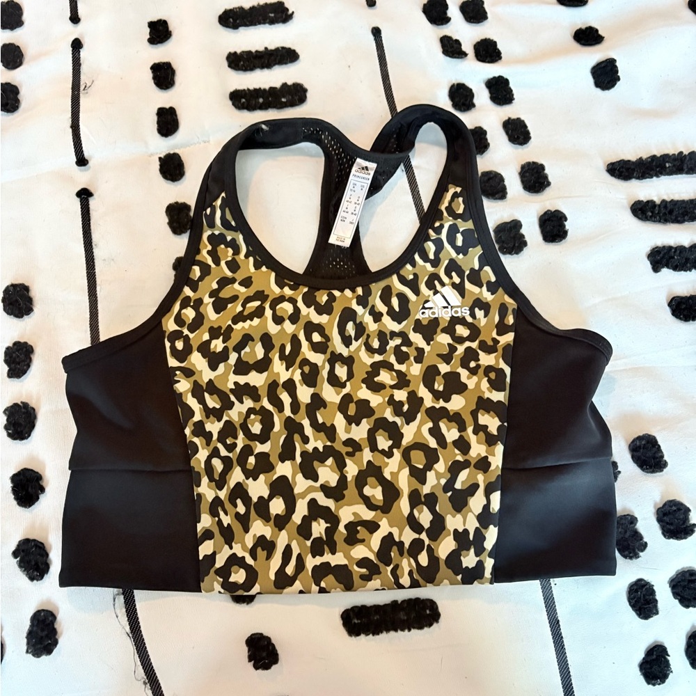 Adidas Women's Black and Gold Leopard Sports Bra
